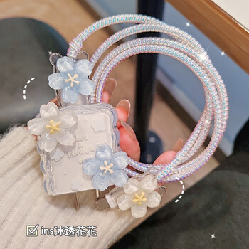 Yunluo 7654 pieces in 30 days simple flower apple 14 series 13 fast charging charger 20w protective case promax adapter/16 preferred 15 suitable for apple 20w and 1 meter protective case cannot be used without apple logo complete set of protection yellow pistil blue flower/yellow pistil white flower