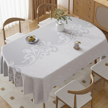 Magic dou shenghuo oval dining tablecloth no-wash oil-proof, waterproof, anti-scalding, light luxury and high-end 2024 new home coffee table tablecloth flowers bloom in the garden-ya gray (2.0 upgraded encryption cloth oil-proof) 120*170cm suitable for large coffee table/small dining table