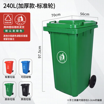 Refresh love four-color garbage classification trash can commercial large-sized covered residential area outdoor large-capacity pedal school sanitation box 240 liters outdoor bucket/disposal standard default green
