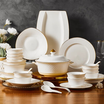 Shangxingzhi is a bowl set, bowls, plates, tableware and tableware set, 2025 new light luxury high-end european ceramic hotel bowl set, 48-piece set, 10-person meal, gift box