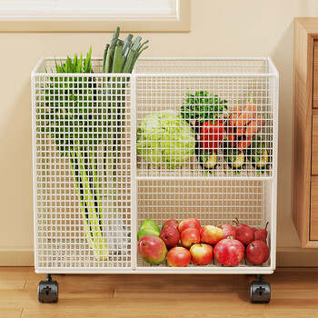 All kitchen racks, multi-functional vegetable storage racks, multi-layer snack racks, vegetable basket storage carts, floor-standing shelves, white with wheels
