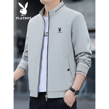 Playboy spring and autumn stand collar jacket men's 2025 new men's jacket high-end business casual large size top jacket khaki (spring and autumn style) l 105--120 jin