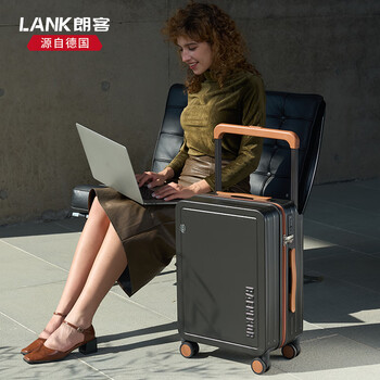 Langke german retro suitcase 20-inch boarding small business trip lightweight combined travel code wide trolley aircraft suitcase retro gray-explosion-proof zipper dual fast charging interface 20-inch boarding case suitable for 3-5 days of travel