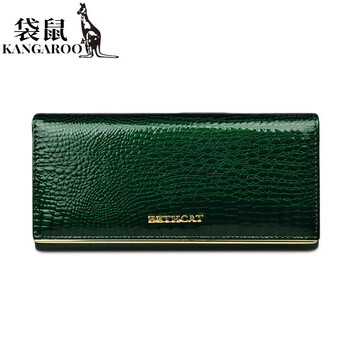 Kangaroo high-end crocodile pattern long wallet with feminine temperament 2025 new genuine leather large-capacity multi-compartment wallet for mobile phone high-end gift box green-made of genuine leather gift box packaging