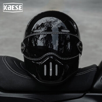 Kaese motorcycle helmet carbon fiber helmet retro full-face helmet fiberglass autumn and winter men's pedal cruise motorcycle small helmet body for women fiberglass bright black (brown lens) large size (60-61cm)