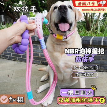 Tanbeiman dog leash, dog leash, p rope, p chain, large dog, explosion-proof and shock-proof leash, dog walking multi-functional leash collar, peach powder, multi-functional leash, 10-100 catties available (adjustable neck circumference), double-section rope body/double explosion-proof impact multi-strand braiding + reinforced rope body