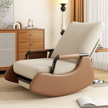 Splot nordic style leisure chair rocking chair lounge chair balcony comfortable lazy sofa chair single courtyard living room bedroom nap chair cat scratch leather beige brown with step with storage door-to-door delivery fast delivery super long warranty