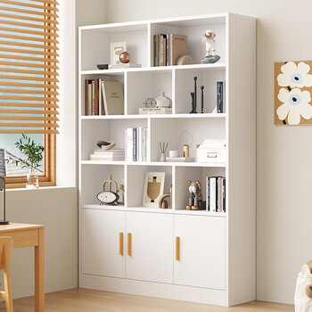 Kulin solid wood bookcase floor-standing bookshelf wall storage rack with door heightening 1.8 meters widening cabinet white 100cm