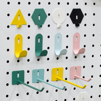 He jiagong hole board hook special accessories round hole universal metal magnetic storage rack desk storage diy hanging nail e-sports small national trend red hook 4 pieces