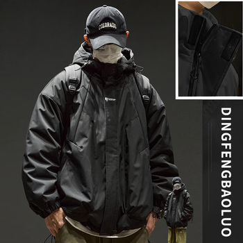 Dingfengbaoluo assault jacket men's autumn and winter outdoor sports hooded workwear large pocket jacket ym9945 black l