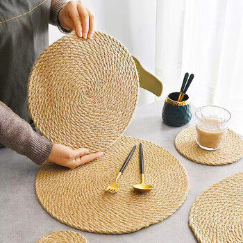 Jingxun linen woven insulation mat anti-scalding placemat pot mat plate mat dining table mat bowl mat home coaster 2 pieces 18cm