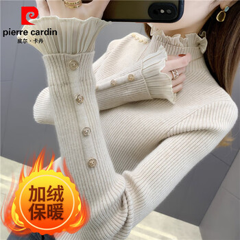 Pierre cardin lace bottoming shirt women's knitted half turtle collar slim fit western style inner short sweater 2026 autumn and winter top off-white one-fleece m 165