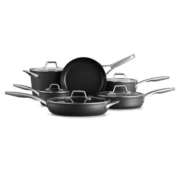 Calphalon 11-piece nonstick cookware set, hard anodized, mineral shield technology, durable and easy to clean