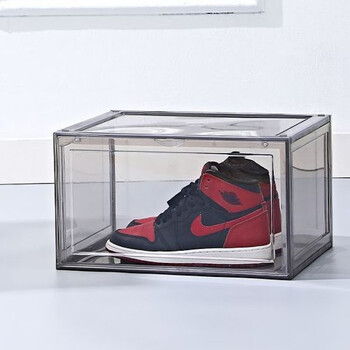 Shoe box hard shell side opening shoe box magnetic suction aj shoe box dustproof shoe cabinet dormitory storage shoe box superimposed shoe box transparent box side opening gray transparent (hard material 47 size high-top shoes) magnetic suction model 10