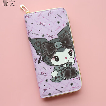 Chenwen children's wallet long wallet female cartoon new large capacity mobile phone wallet zipper card bag clutch coin purse long wallet black bow kulomi