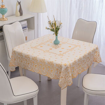 Ye yu waterproof, anti-scalding, no-wash square european style pvc tablecloth 02 gold 132*132cm (tablecloth size)