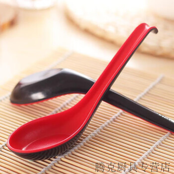 Ye yu hotel melamine color spoon red and black hook spoon long handle spoon imitation porcelain plastic ramen spoon home hotel spoon 20 red and black spoons