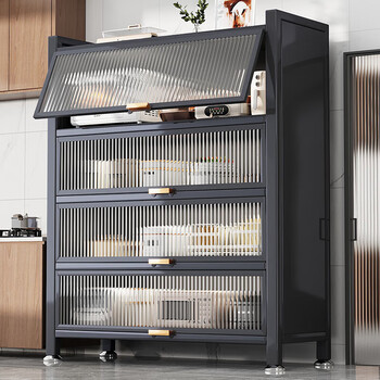 Moji kitchen rack floor-to-ceiling storage cabinet storage utensils sideboard cabinet microwave multi-function storage bowl cabinet three-layer length 50 width 35 height 80 high-end gray