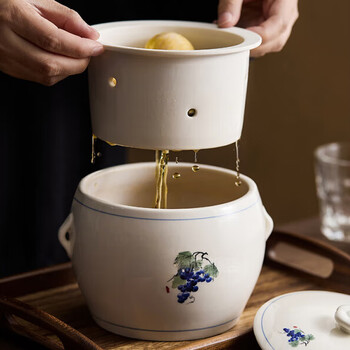 Pupan water-proof fujian overflow duck soup bowl ceramic large stew pot with lid for stewing household filter liner high-end overflow soup cup two-piece set - cover + body (steaming rack included)