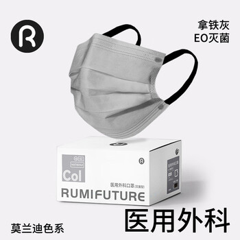 Runmi bio gray medical surgical mask disposable adult hypoallergenic independent pack latte gray 50 pieces/box