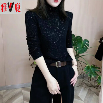 Yalu winter new product slim and fashionable long-sleeved double-sided german velvet top velvet sweater for women solid color high collar warm bottoming shirt german velvet warm black m recommended within 95 pounds