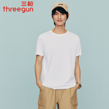 Three-gun men's t-shirt pure cotton, skin-friendly, breathable, water-soft cotton, loose sports casual bottoming outer sweatshirt short-sleeved 2025 spring and summer tianji white (100% cotton) l (170/90)
