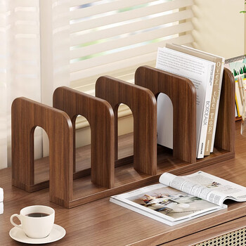 Wooden grid solid wood desktop bookshelf small bookcase storage rack student bedside table book storage simple bay window book stand shelf walnut color imported solid wood