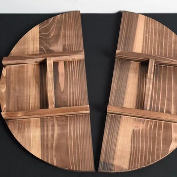 Split pot lid beef soup fir pot lid household commercial solid wood pot lid double pot lid water cylinder lid lb 75cm split style