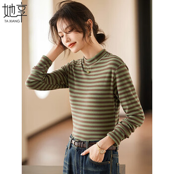 She enjoys de velvet half turtleneck bottoming shirt for women in autumn and winter with long-sleeved t-shirt for women's thin velvet bottoming top t144s3003