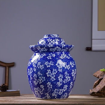 An junsheng old-fashioned ceramic pickle jar household jingdezhen thickened earthenware sealed jar pickles sauerkraut small pickle jar plum blossom 25 catties water pickle jar