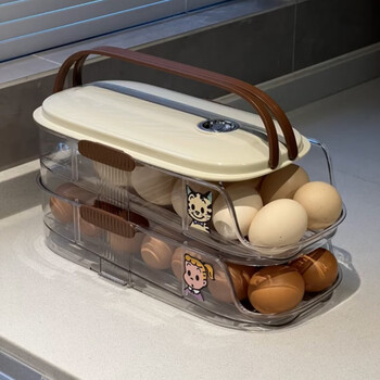 Oeing egg storage box rolling egg box for refrigerator household multi-layer tray automatic refilling egg rack cream color double row two layers