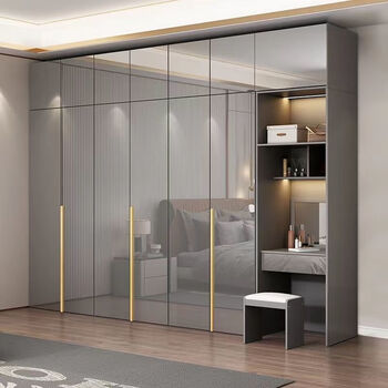 Quanyou light luxury wardrobe home modern bedroom simple wardrobe combination eight-door wardrobe small apartment large wardrobe same style audi gray 2 meter wardrobe + top cabinet 5 doors