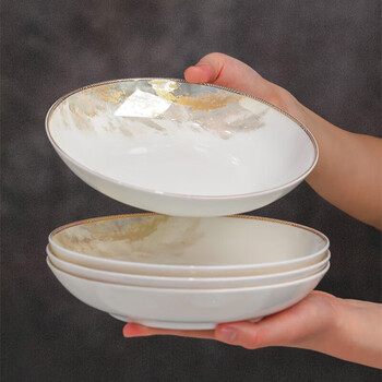 Lowe jingdezhen household rice plate microwaveable ceramic bowl easy to clean large heshan 8-inch rice plate 4 pack
