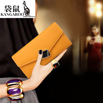 Kangaroo first-layer cowhide long ultra-thin wallet with large capacity for mobile phone 2026 new yellow lucky soft-surface genuine leather wallet rich yellow-first-layer cowhide (can enlarge mobile phone)