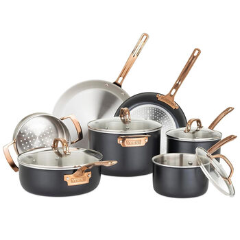 Viking 11-piece stainless steel kitchenware set, three-layer composite, universal for induction cookers, glass pot lid, black copper, black m