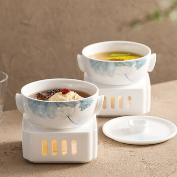 Chidufo jump over the wall stew pot, sea cucumber and shark fin pot, high-end hotel club commercial tableware, chinese open stove candle heating soup cup, 4.75-inch park hyatt stove-moonlight over the lotus pond