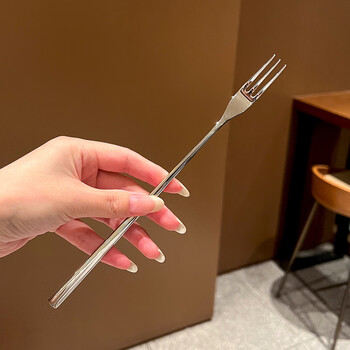 Fat donglai supermarket purchasing long-handled fruit fork 316 stainless steel fork milk tea dessert fork scooping bee same style long-handled fruit fork 1 piece