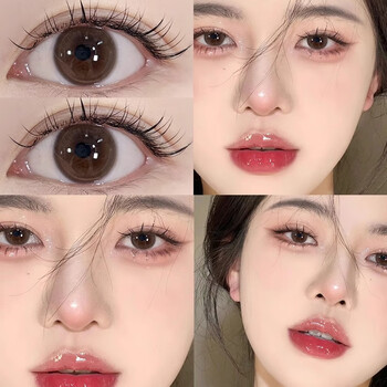 Qing's daily disposable 10-pack wedding contact lenses, natural disposable disposable bridal photo myopia contact lenses, flagship genuine, small bubble brown-14.2mm-xy08 0 degree