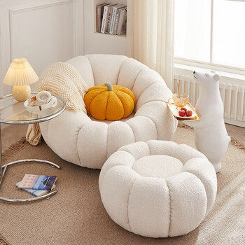 Shanshan wood art lazy sofa reclining and sleeping pumpkin sofa chair small apartment lamb velvet fabric sofa single sofa cream style