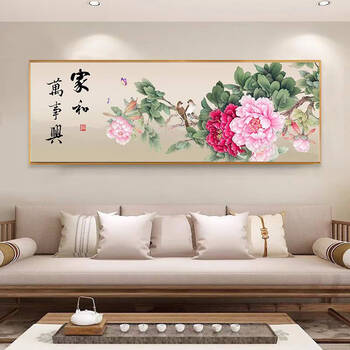 Kecss jiahe wanshixing cross stitch 2025 new thread embroidery living room flowers blooming rich peonies self-embroidery handmade full embroidery cotton thread 120*40cm medium grid 3-strand thread embroidery