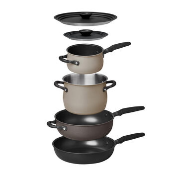 Meyer 6-piece stainless steel pot set, stackable, universal lid, non-stick, suitable for induction stoves