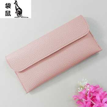 Kangaroo (kangaroo) new women's bag women's long wallet women's fashion bag thin student wallet simple buckle card slot wallet pink