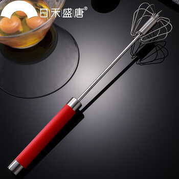 Rihe shengtang kitchen manual egg beater stainless steel egg mixer household semi-automatic baking egg cream whipper 12-inch red non-slip handle