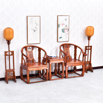 Dunhui antique solid wood three-piece palace chair set, ming and qing elm wood armchair, classical official hat chair and coffee table combination, palace chair three-piece set
