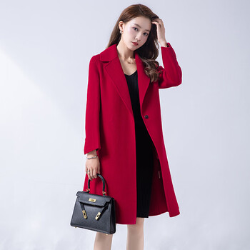 Austrian double-sided wool coat women's mid-length waisted and slim wool wool coat yx21351 red m