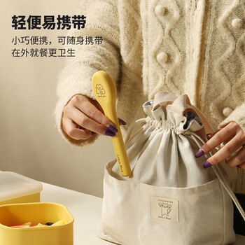 Blue lotus blue lotus 304 stainless steel chopsticks, spoon and fork three-piece set for students cute portable tableware with storage box three-piece set/304 stainless steel chopsticks, spoon and fork combination