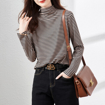 Demana (dme) comfortable skin half turtleneck bottoming shirt women's top with striped comfortable bottoming shirt striped l