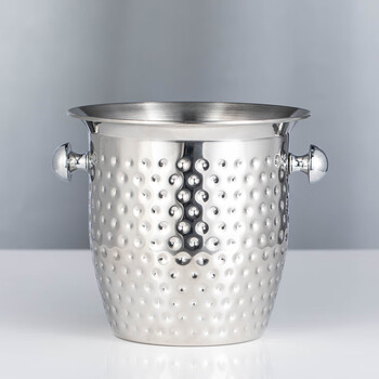 Half-sheng stainless steel thickened ice wine barrel large champagne basin hammer pattern binaural red wine ice wine barrel household ice bucket reception barrel silver hammer pattern ice bucket