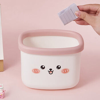 Qinyou cartoon desktop trash can home bedroom living room debris storage tube desk mini small coverless trash can white rabbit