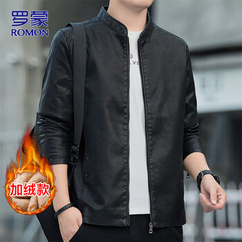 Romon jacket leather men's autumn and winter jacket men's casual versatile motorcycle men's top black velvet xl